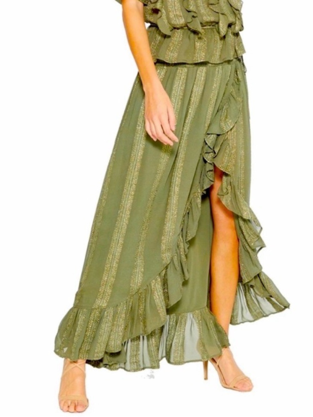 🌺MISA SEDONA HIGH LOW RUFFLE GREEN MAXI SKIRT SIZE MEDIUM🌺